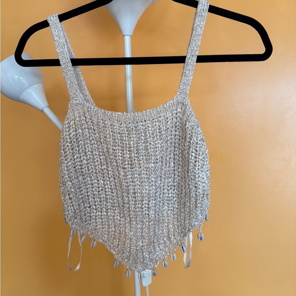 Women's Cream Knit Tank Top with shells